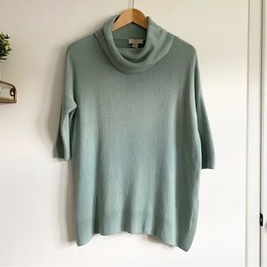 LOFT Cowl Neck Knit Sweater in Sage Green  3/4 Sleeve